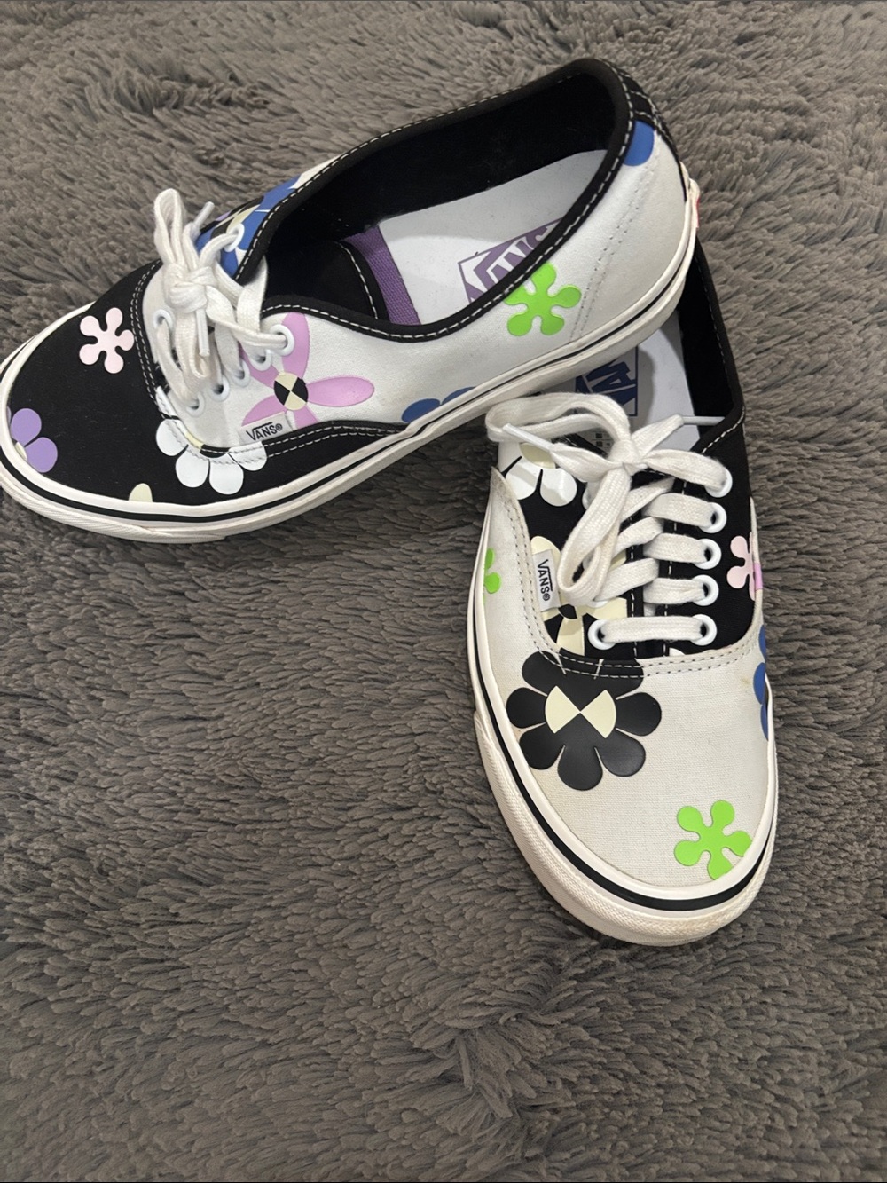 Vans Black & White Floral Skate Shoes with Pastel Accents